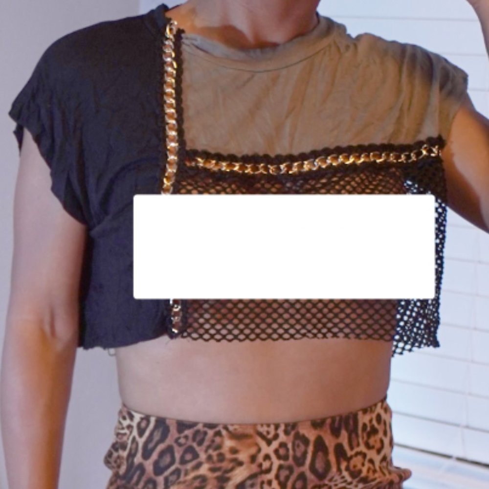 Mixed Media Mesh and Chain Party Crop Top